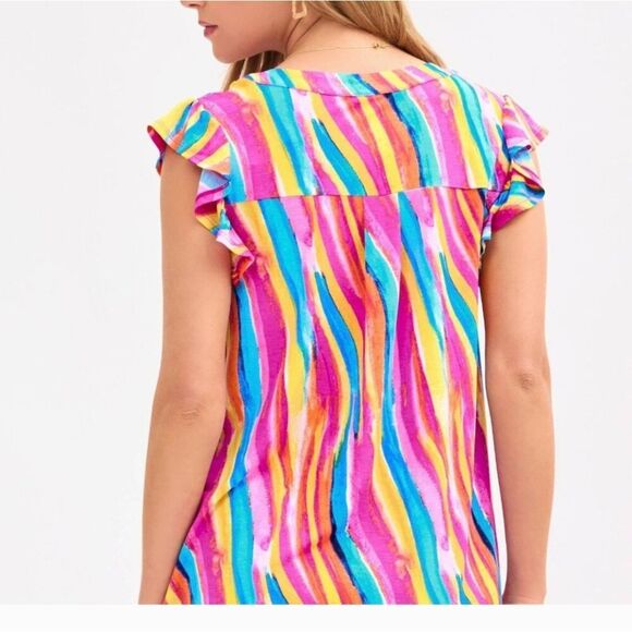 Colorful Striped Ruffle Sleeve Top NWTS Xl - Picture 2 of 3